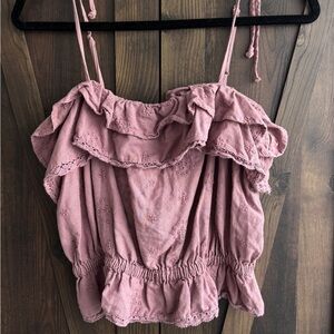 American Eagle Outfitters Dusty Pink Ruffle Blouse